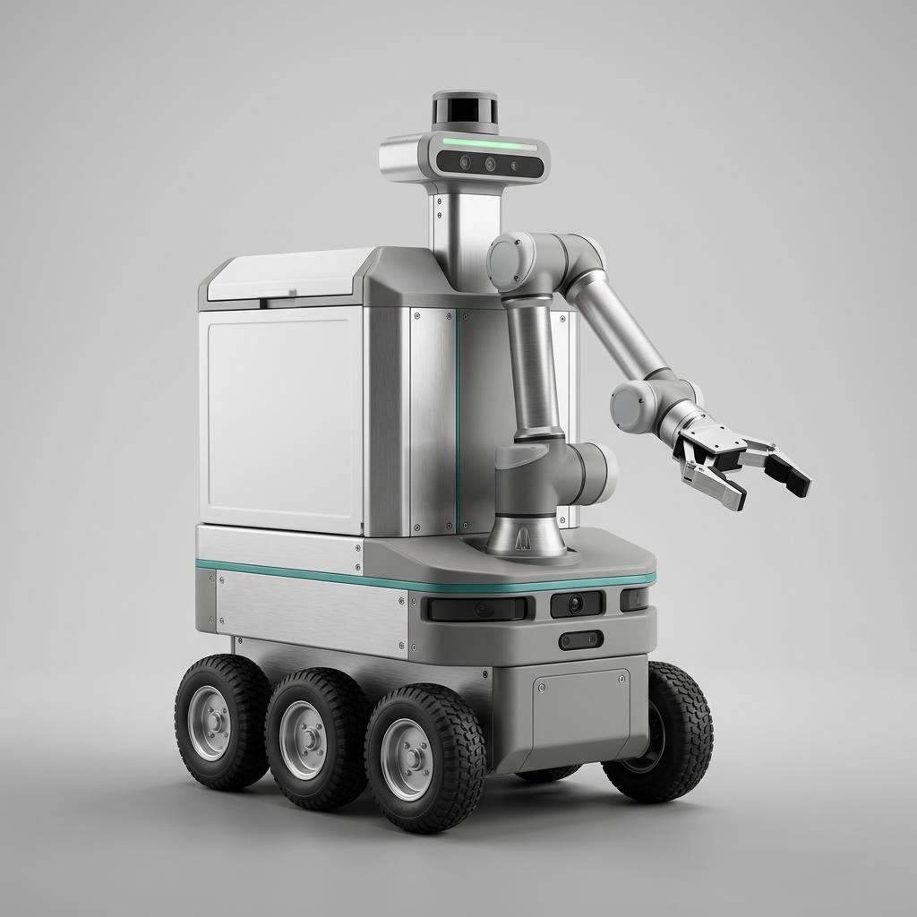 Renderizado de producto ilustrativo de Robot de Entrega AI y Manipulación Móvil