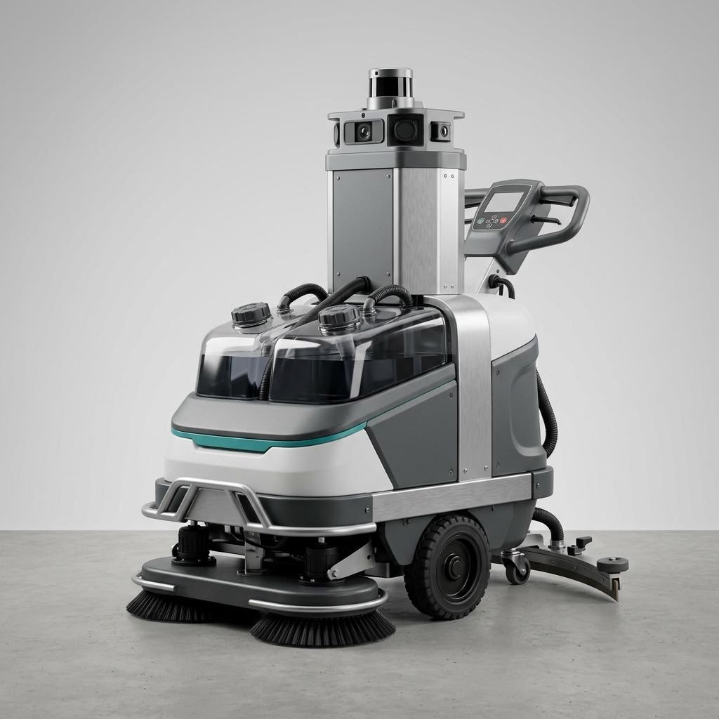 Illustratives Produkt-Rendering von Autonome industrielle Bodenreinigungsmaschine
